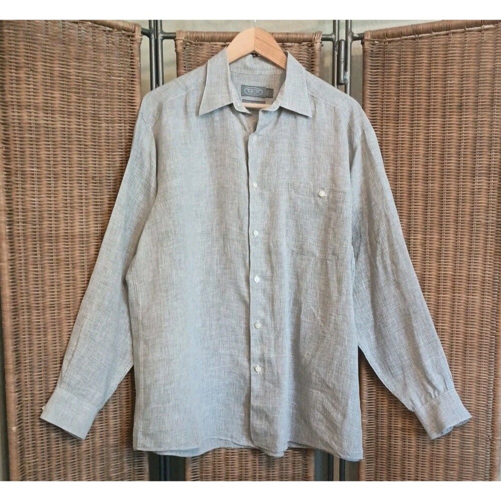 Talbots Men Irish Linen Dress Shirt Size L Gray